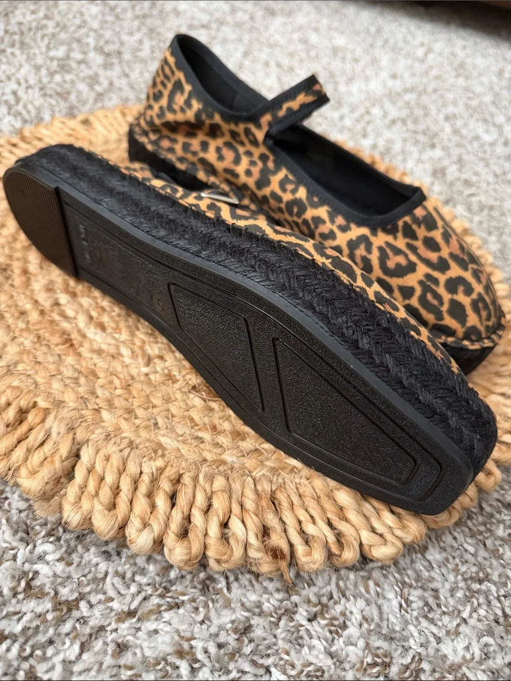 Maeve Leopard Print Mary Jane Espadrille Flats - Black & Tan